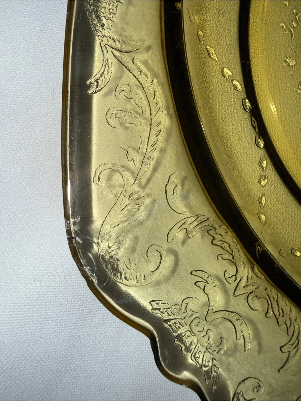 Vintage Amber Depression Glass Etched Square Luncheon Plates